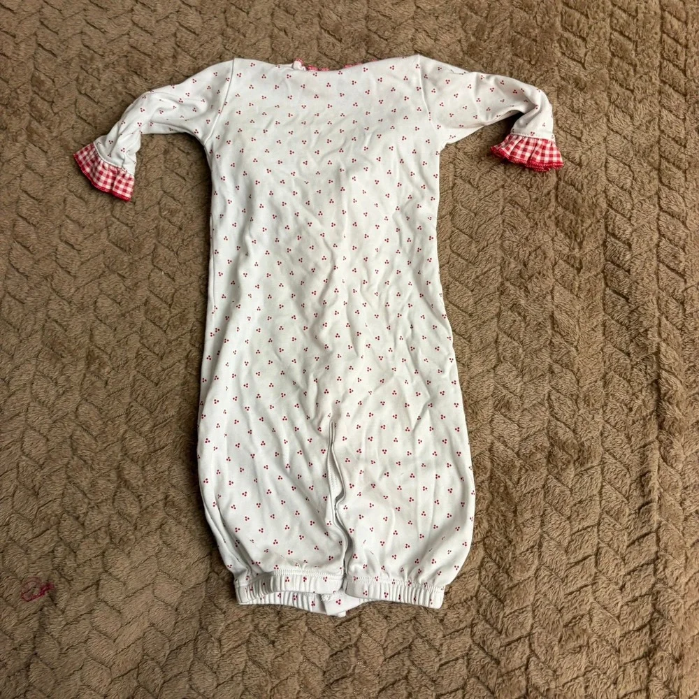 Magnolia Baby Sleep Gown SM Red Gingham Ruffle Strawberry Dot Cotton Pajamas